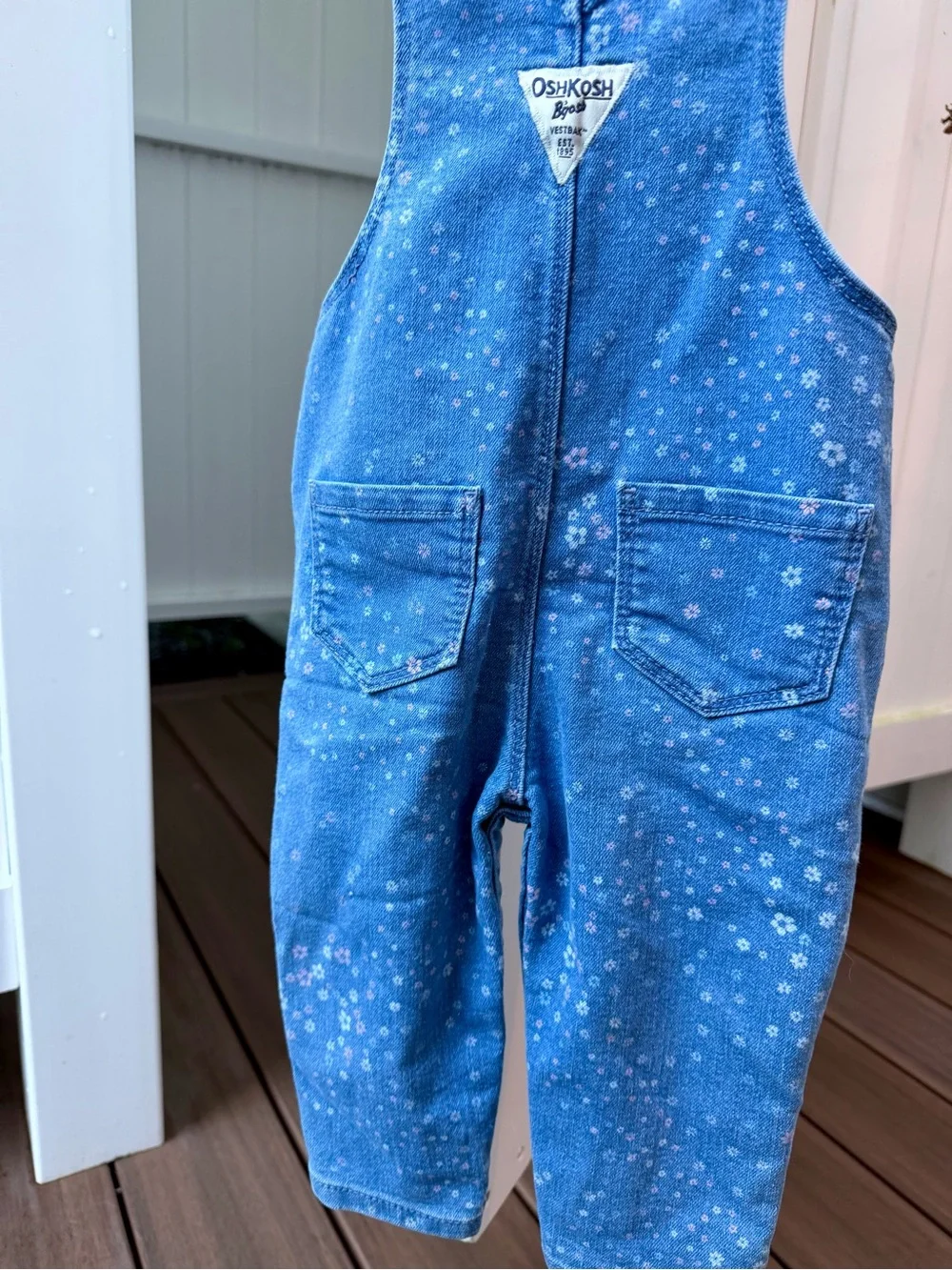 OshKosh B'gosh Blue Floral Denim Overalls for Kids - 12M